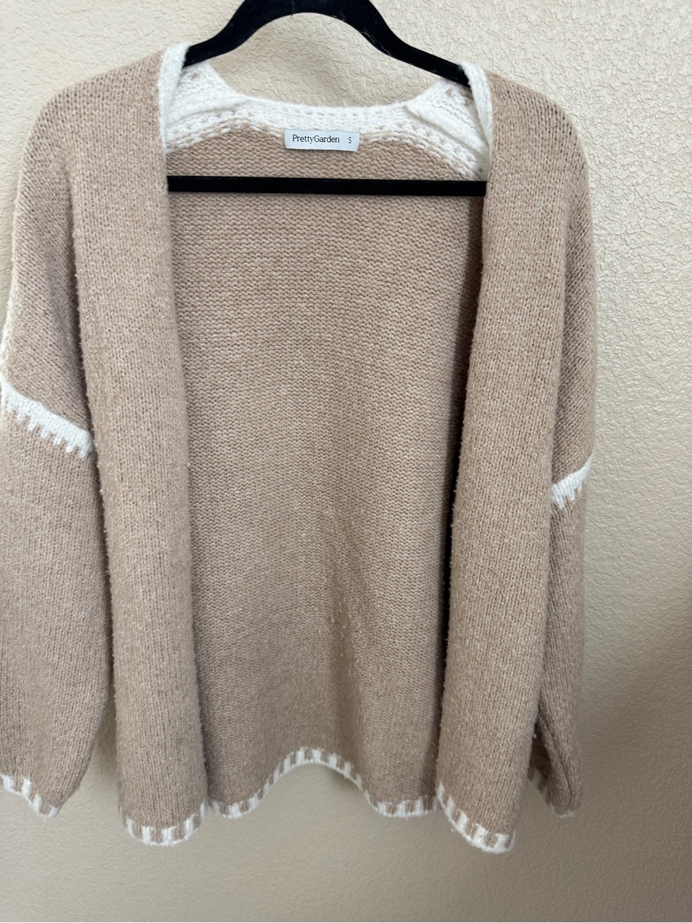 Beige & White Open Cardigan Sweater